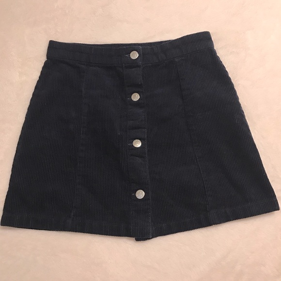 H&M Dresses & Skirts - H&M Navy Blue Corduroy Button Up Skirt
